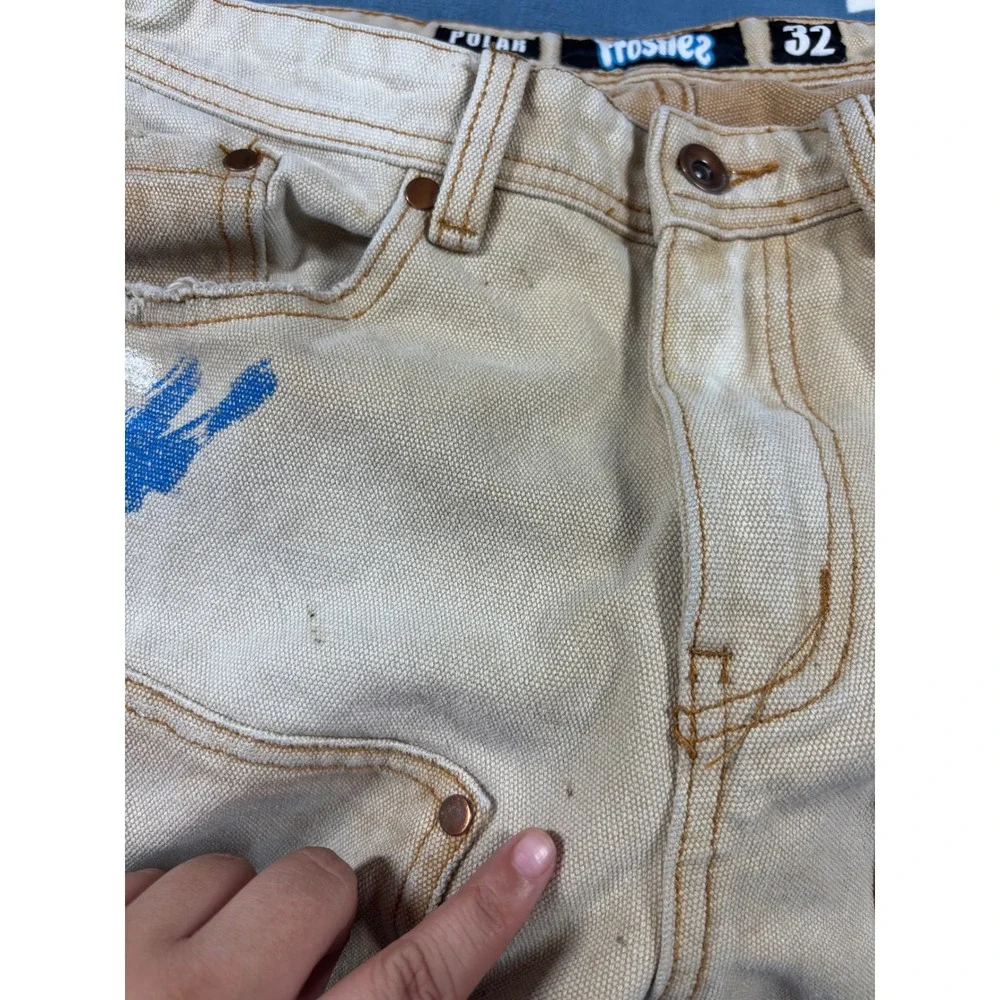 Polar Frostiez Tan Canvas Peace Sign Paint Splatter Double Knee Pants Size 32